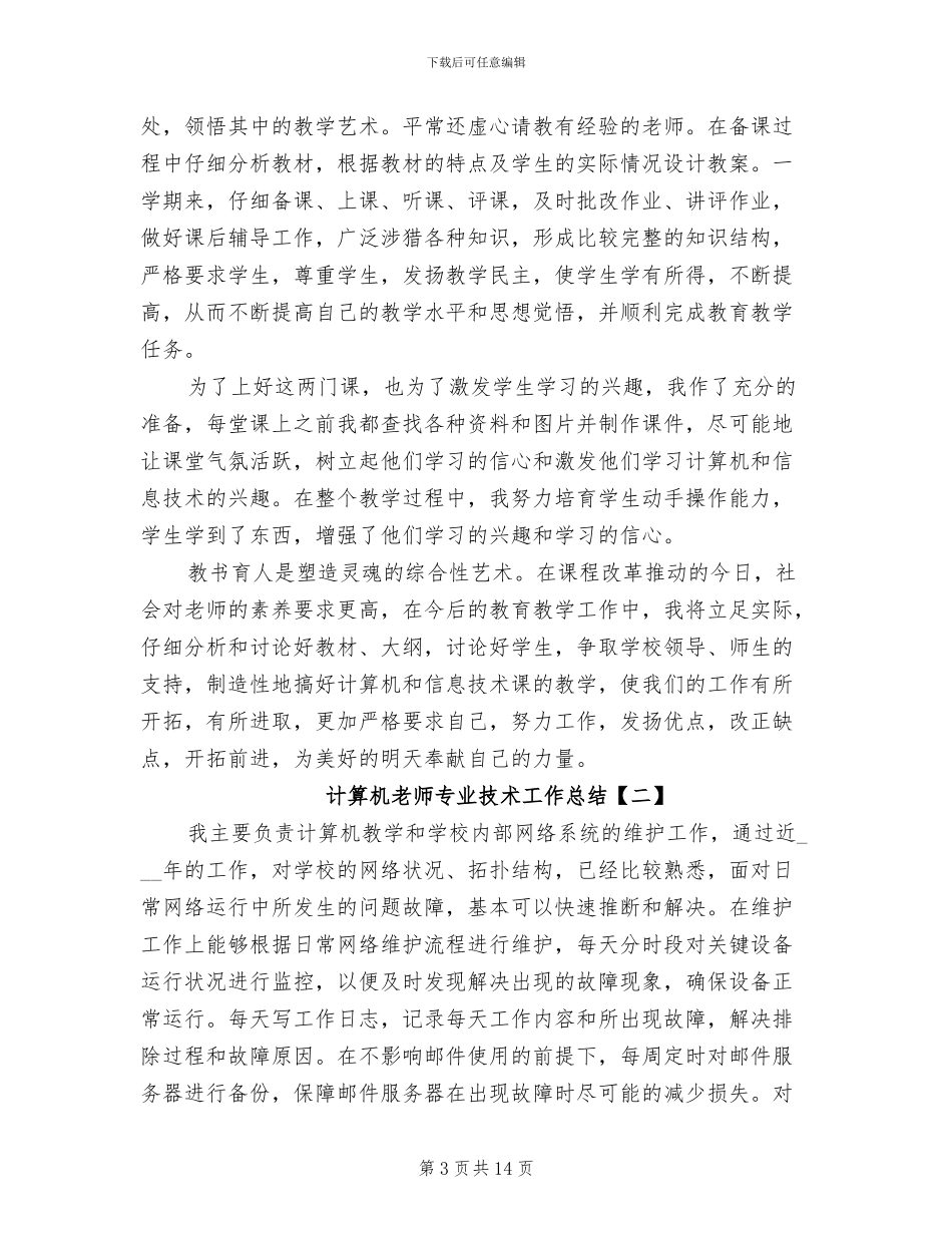 2024年计算机教师专业技术工作个人总结_第3页