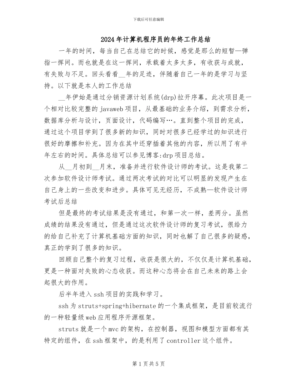 2024年计算机程序员的年终工作总结_第1页