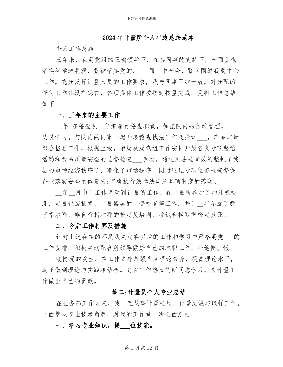 2024年计量所个人年终总结范本_第1页
