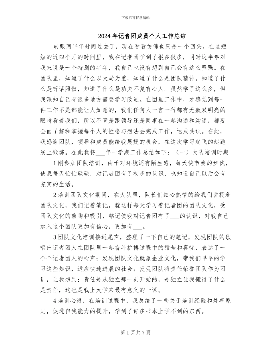 2024年记者团成员个人工作总结_第1页