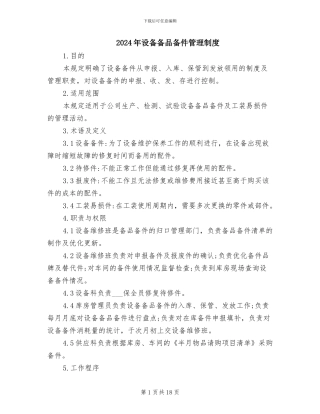 2024年设备备品备件管理制度