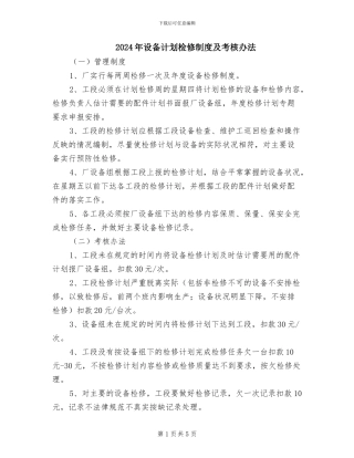 2024年设备计划检修制度及考核办法
