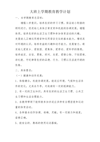 大班教育教学工作计划