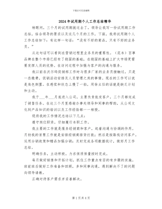 2024年试用期个人工作总结精华