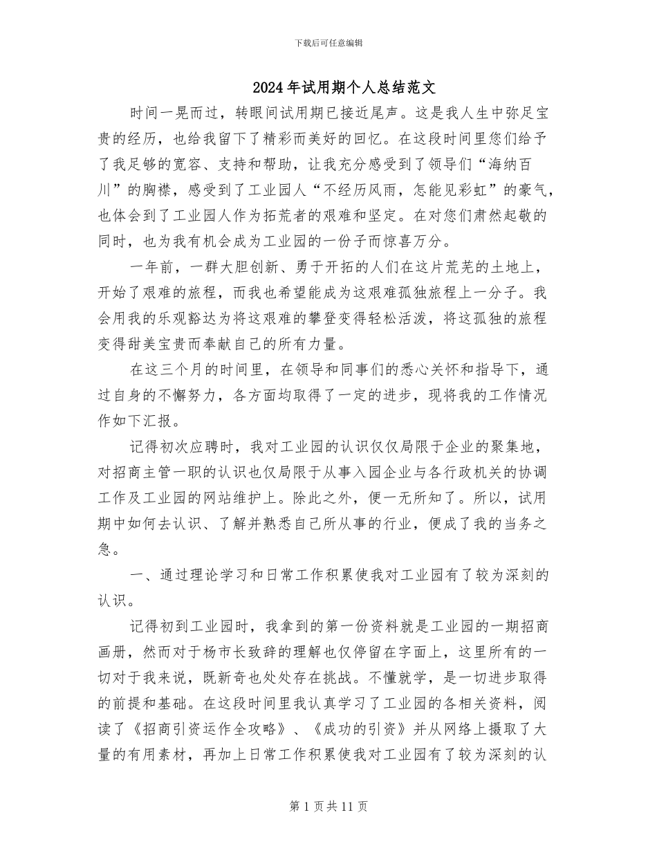 2024年试用期个人总结范文_第1页