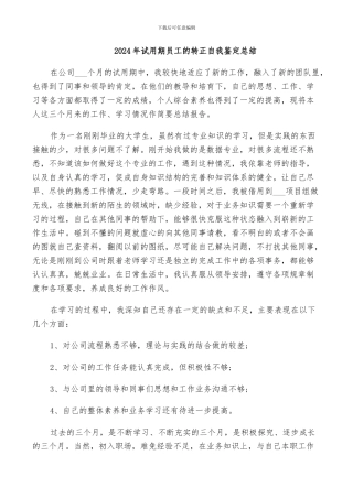 2024年试用期员工的转正自我鉴定总结