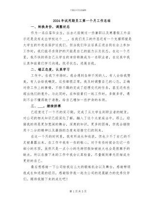 2024年试用期员工第一个月工作总结