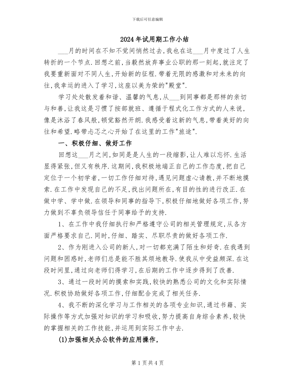 2024年试用期工作小结_第1页