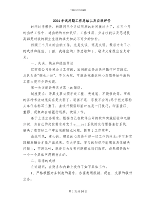 2024年试用期工作总结以及自我评价