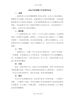 2024年试用期工作总结写法及