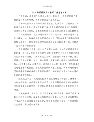 2024年试用期员工转正工作总结5篇