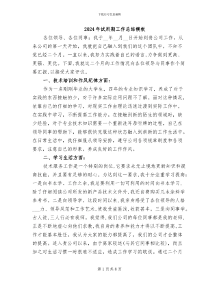 2024年试用期工作总结模板