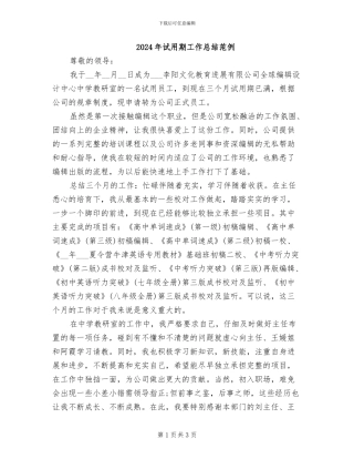 2024年试用期工作总结范例