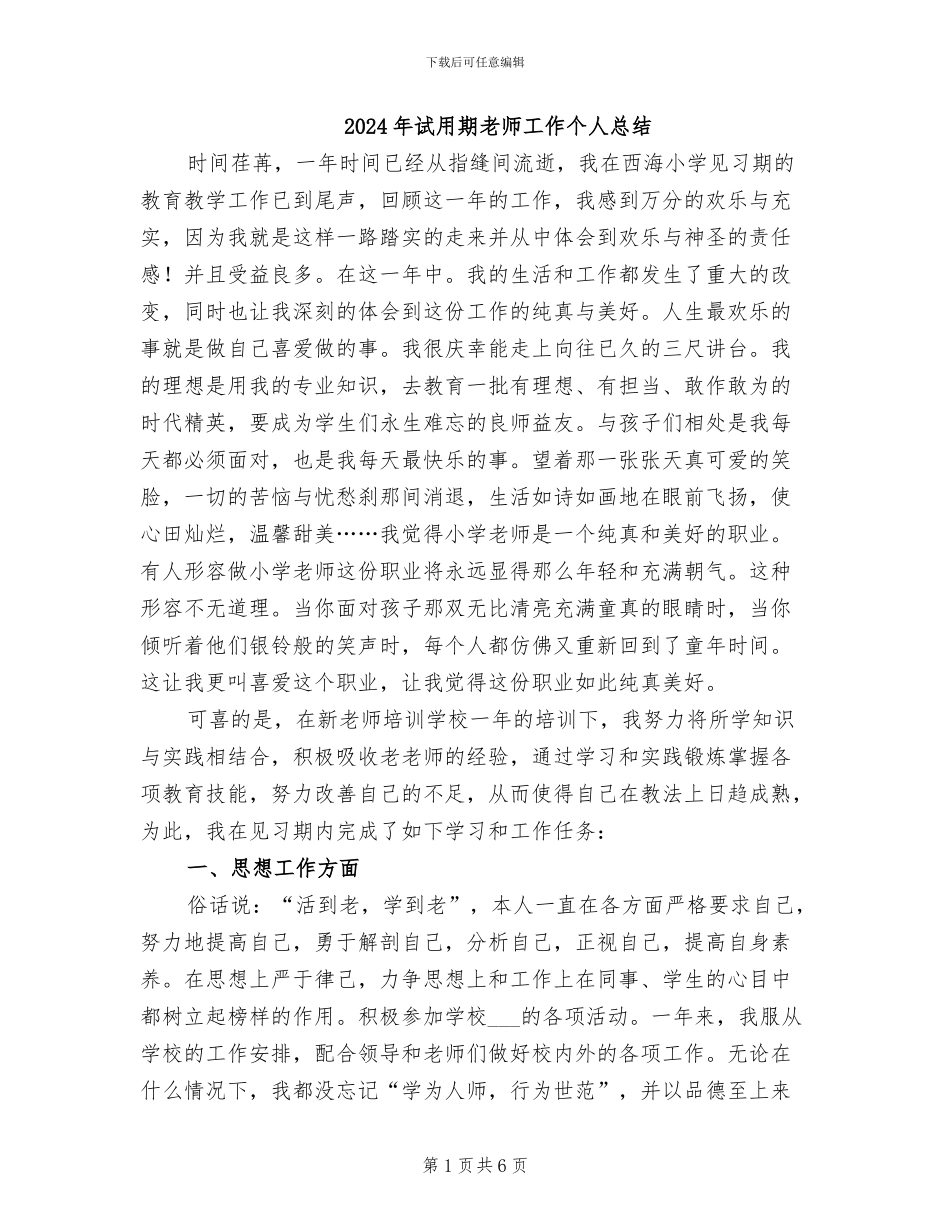 2024年试用期教师工作个人总结_第1页