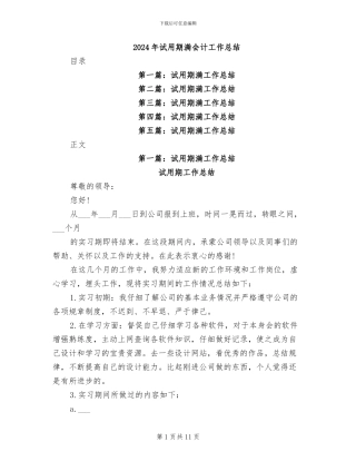 2024年试用期满会计工作总结