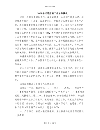 2024年试用期满工作总结模板