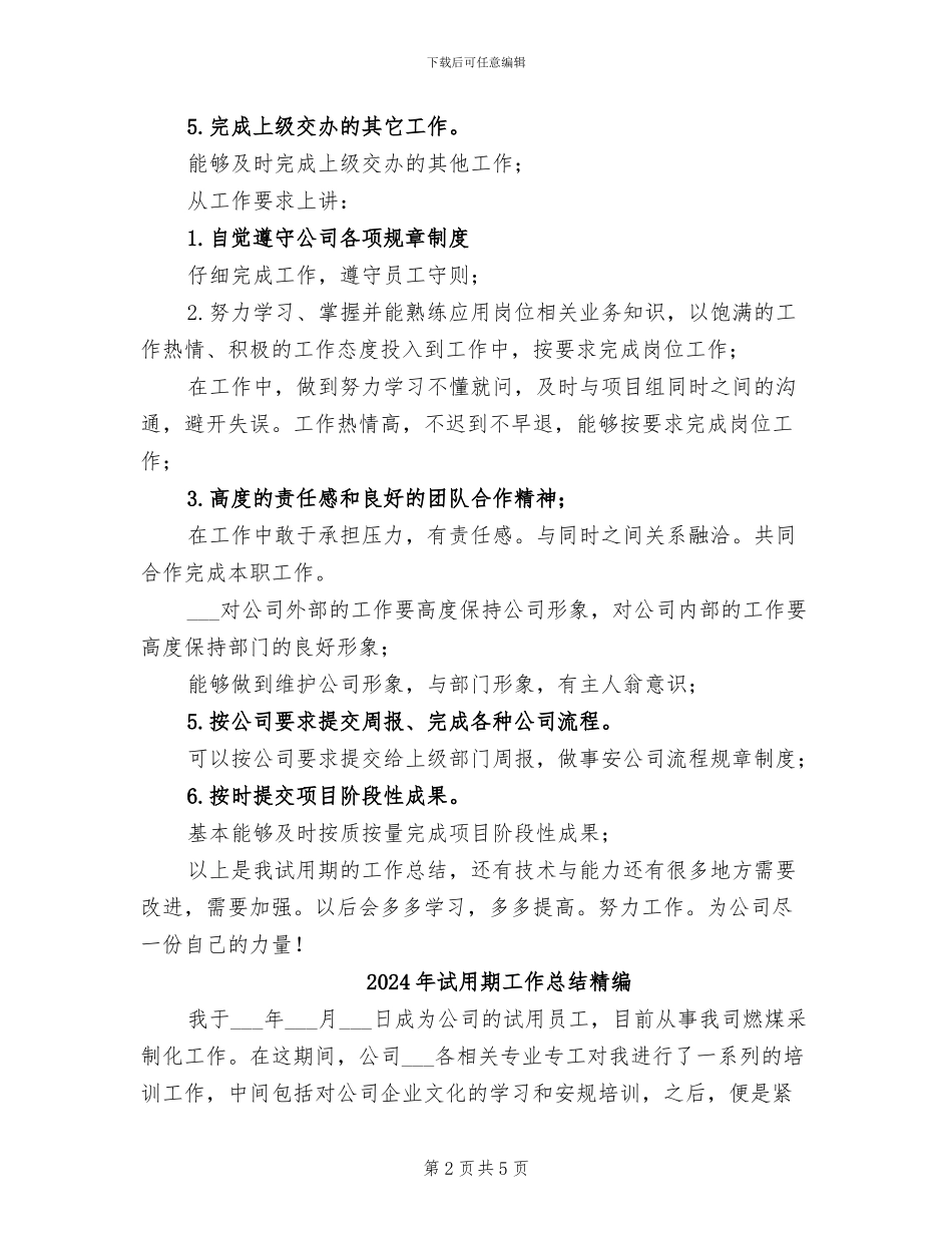2024年试用期工作总结示范_第2页
