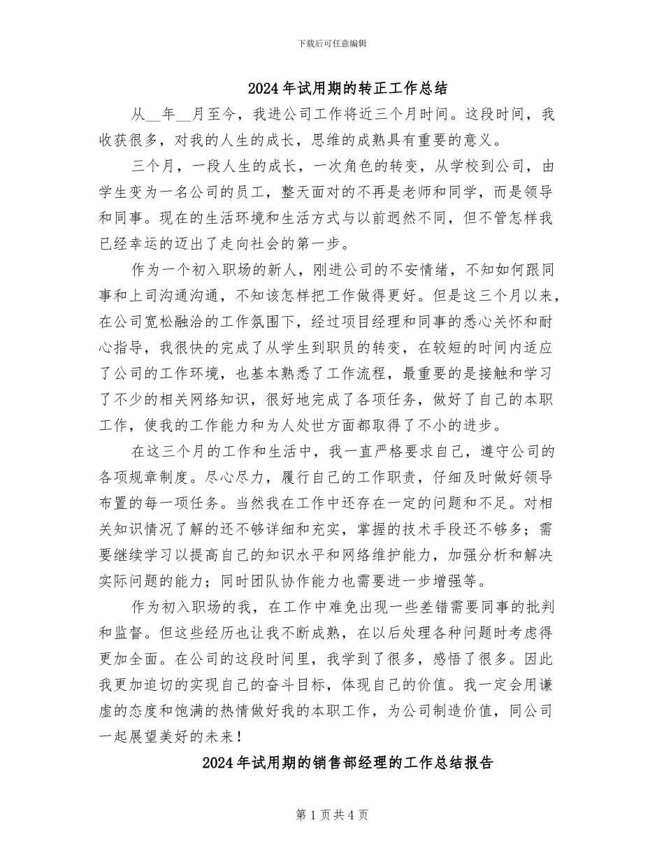 2024年试用期的转正工作总结_第1页