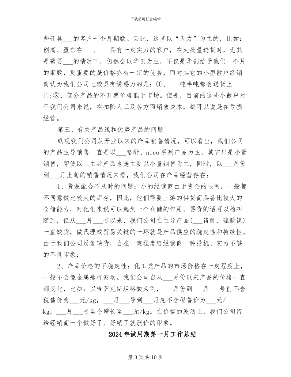 2024年试用期的销售部经理的工作总结报告_第3页
