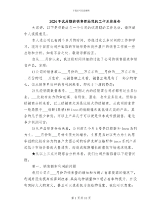 2024年试用期的销售部经理的工作总结报告