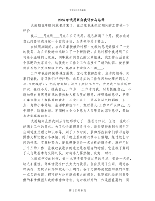 2024年试用期自我评价与总结