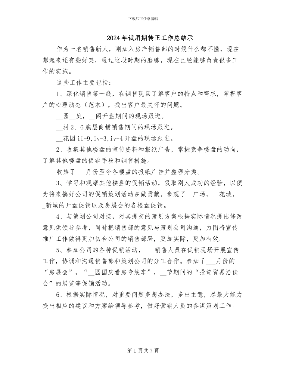 2024年试用期转正工作总结示_第1页