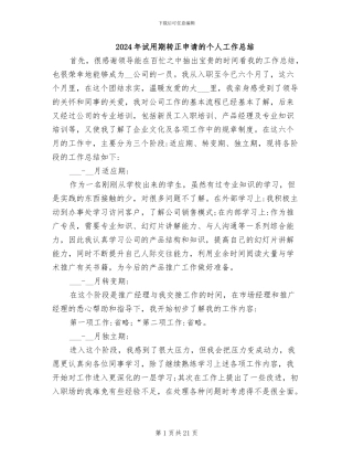 2024年试用期转正申请的个人工作总结
