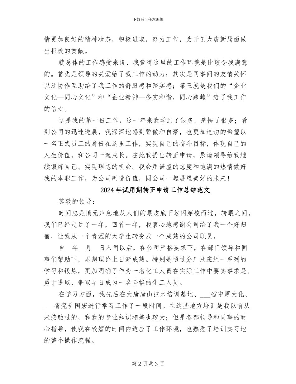 2024年试用期转正申请工作总结_第2页