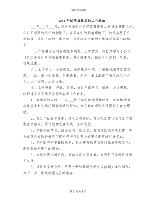 2024年试用期转正的工作总结