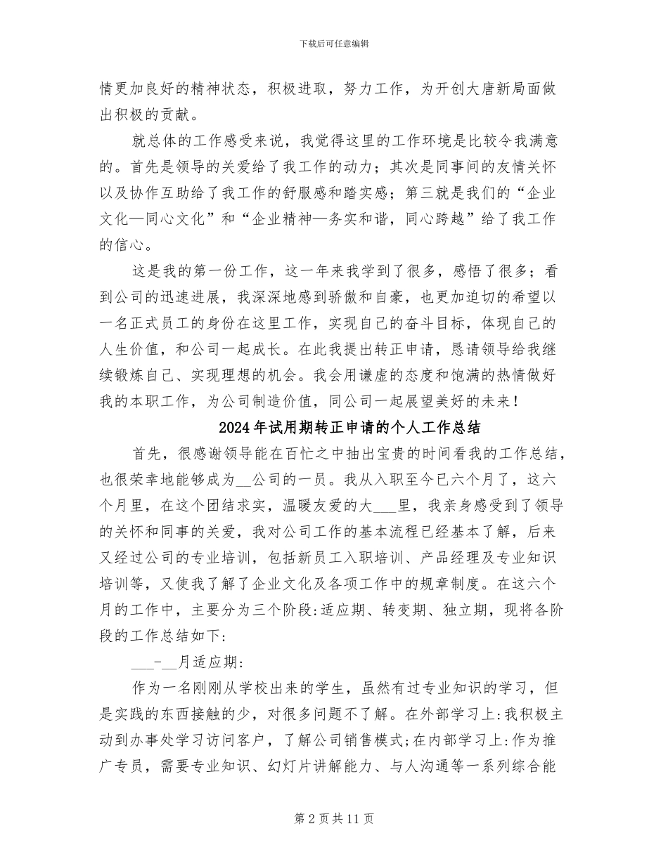 2024年试用期转正申请工作总结范文_第2页