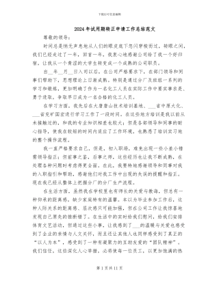2024年试用期转正申请工作总结范文