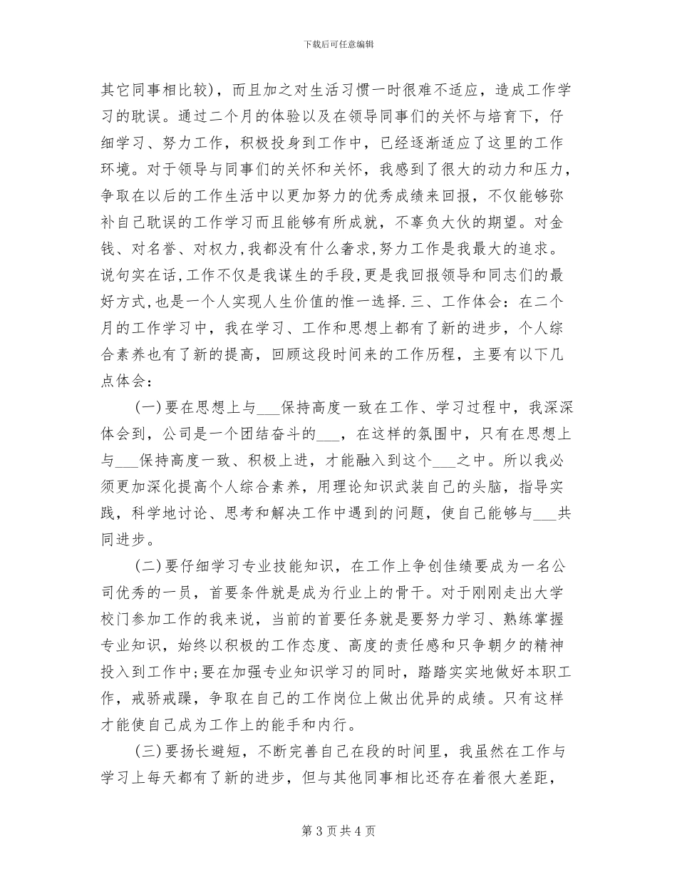 2024年试用期转正工作总结模板_第3页