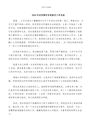 2024年试用期间自我鉴定工作总结