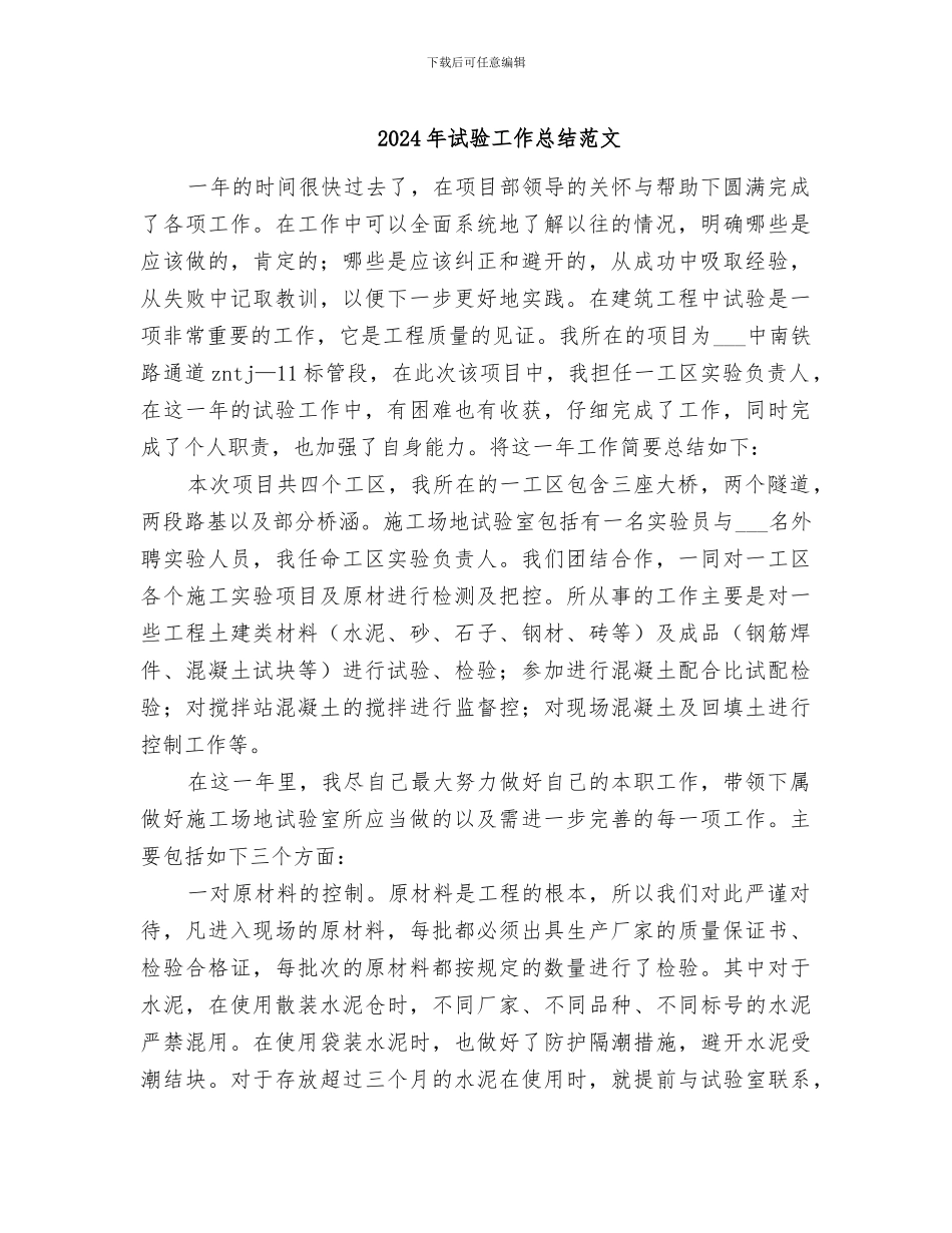 2024年试验工作总结范文_第1页