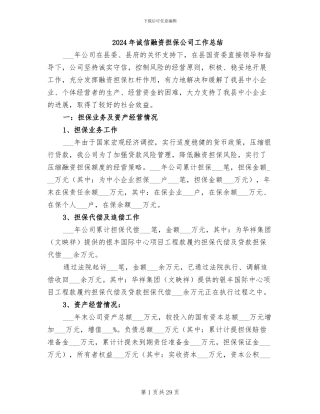 2024年诚信融资担保公司工作总结