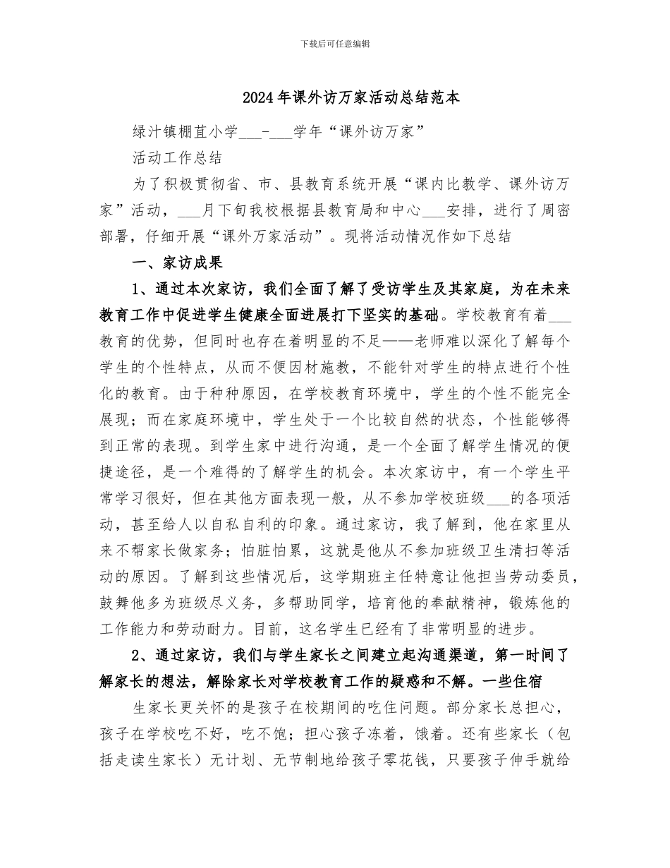 2024年课外访万家活动总结范本_第1页
