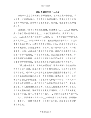 2024年调研工作个人小结