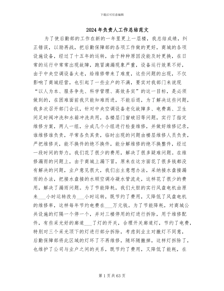 2024年负责人工作总结范文_第1页