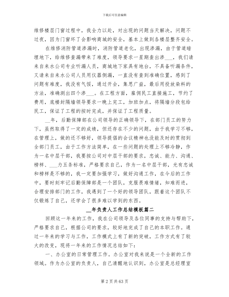 2024年负责人工作总结范文_第2页