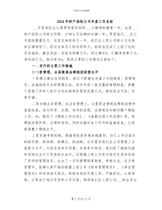 2024年财产保险公司年度工作总结