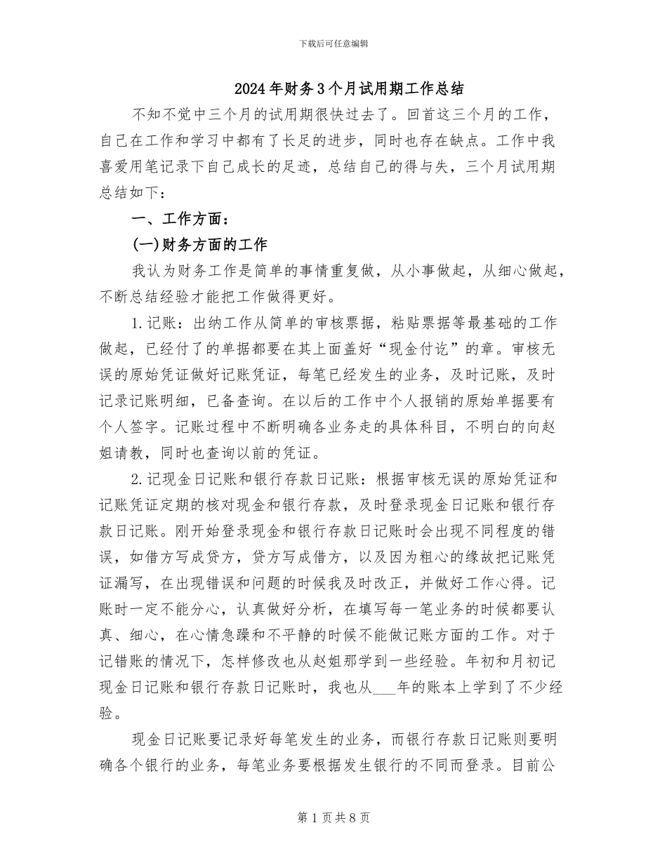 2024年财务3个月试用期工作总结_第1页