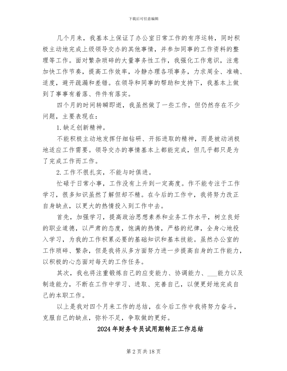 2024年财务专员试用期工作总结范文_第2页