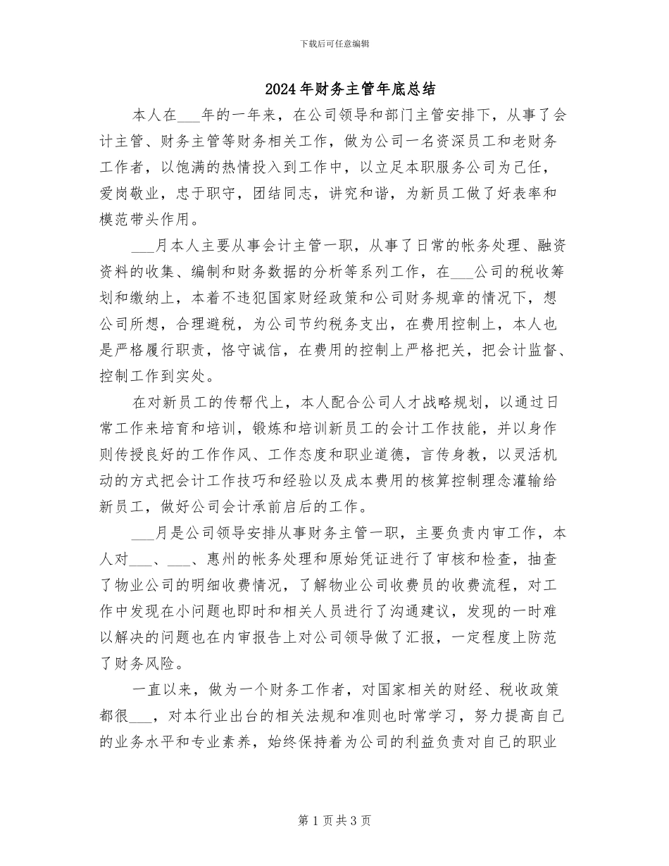 2024年财务主管年底总结_第1页