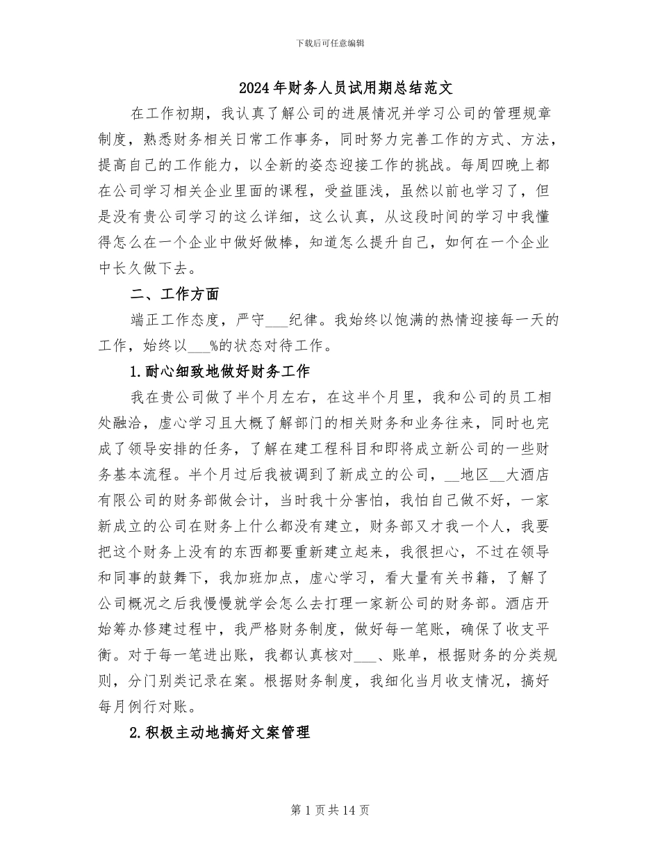 2024年财务人员试用期总结范文_第1页