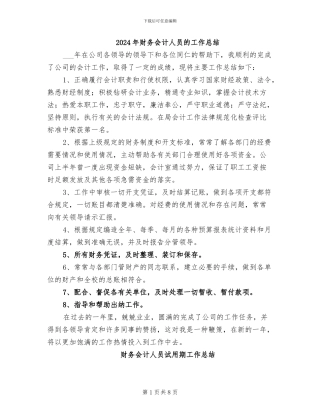 2024年财务会计人员的工作总结