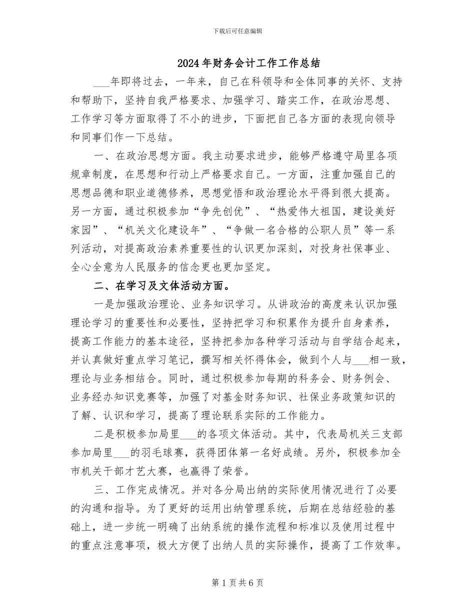 2024年财务会计工作工作总结_第1页