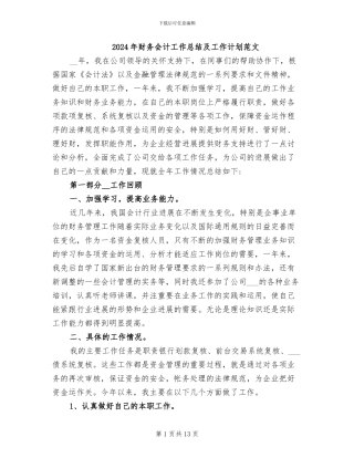 2024年财务会计工作总结及工作计划范文