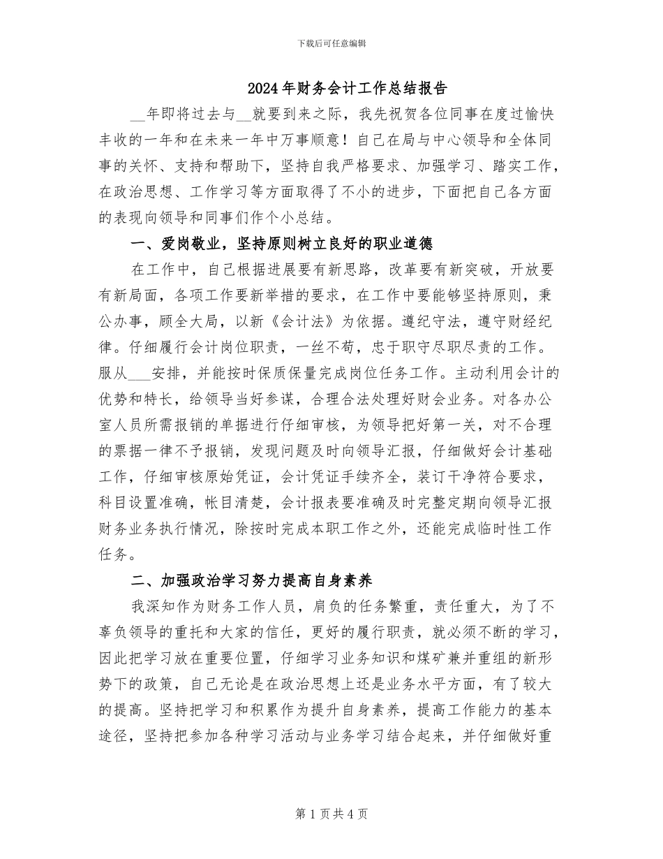 2024年财务会计工作总结报告_第1页