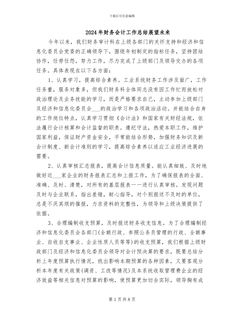 2024年财务会计工作总结展望未来_第1页