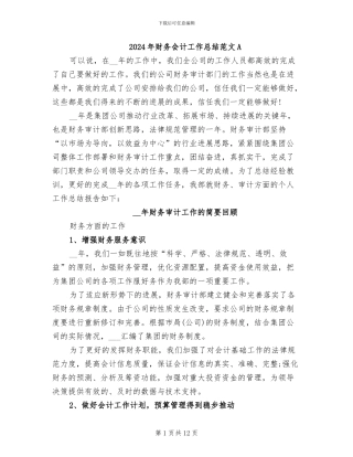 2024年财务会计工作总结范文A